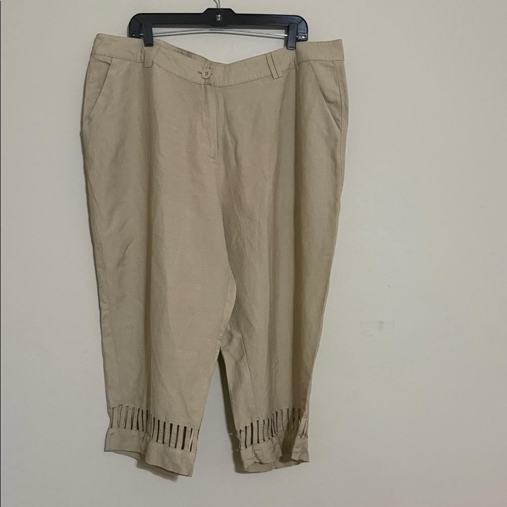 Ashley Stewart casualTan Pants with Unique Hem Detailing women 22w linen casual